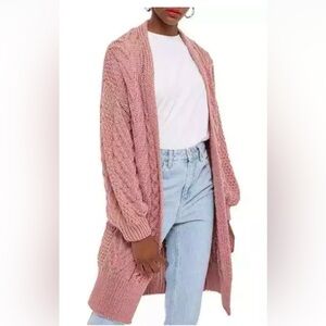 TopShop Long Cable-Knit Open-Front Cardigan Sweater